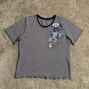 BLUE STRIPED Y2K STYLE RHINESTONE TEE